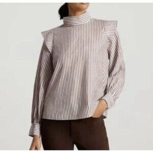 Everlane Mock Neck Shirt Stripe Women’s 10 Long Sleeve Preppy Classic Work NWT